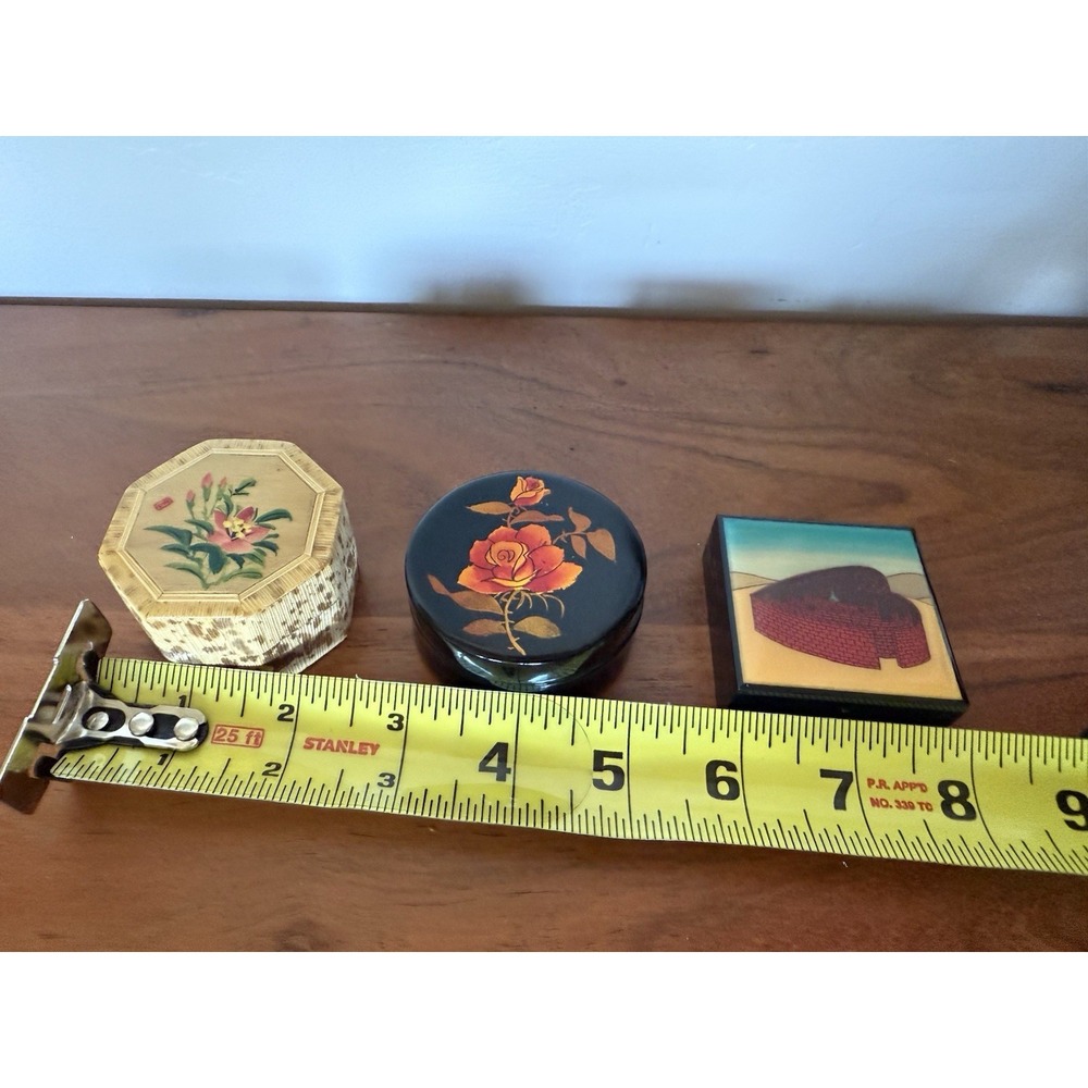 Lot Of 3 Trinket Boxes Art Deco Octagonal Flower , Rises Laquered & HeartJewelry